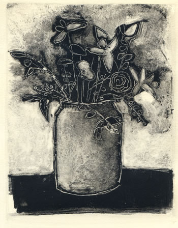 Monotype of Flowers in A Crock