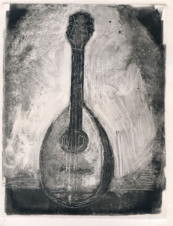monotype of a mandolin