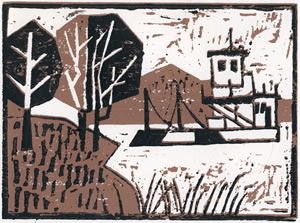 Jenny Ann- A reduction Woodcut Of Auguta's Ferry