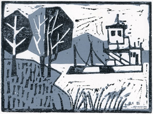 Jenny Ann - Reduction Woodcut Of Augusta's Ferry