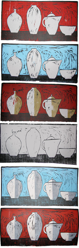Pots - Series of Reduction Woodcut Monoprints