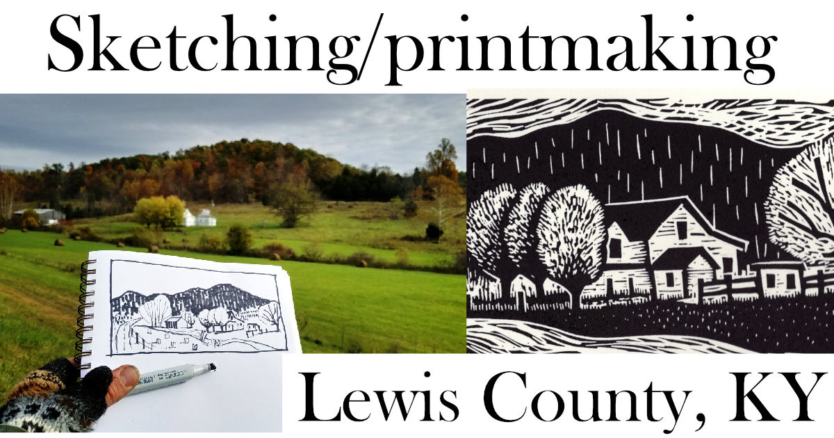 Lewis county Farm - Linocut