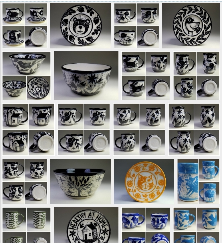 photos of porcelain sgraffito pottery