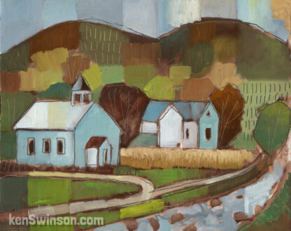 plein air abstract style painting of the church at cabin creek in lewis county kentucky