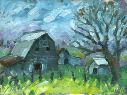 plein air painting of a barn in mason county kentucky-created during a windy day