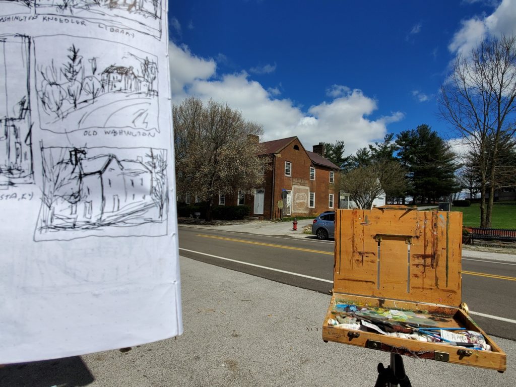 sketch of taylors corner in old washington kentucky by artist ken swinson