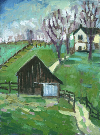 plein air painting of a black barn in mason county kentucky by artist ken swinson