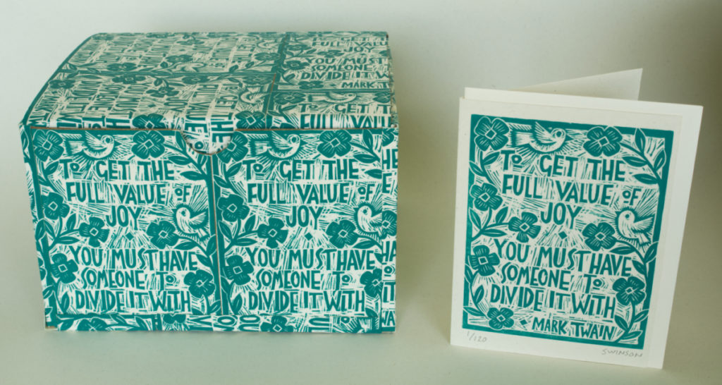 woodcut wedding invitation with matching box