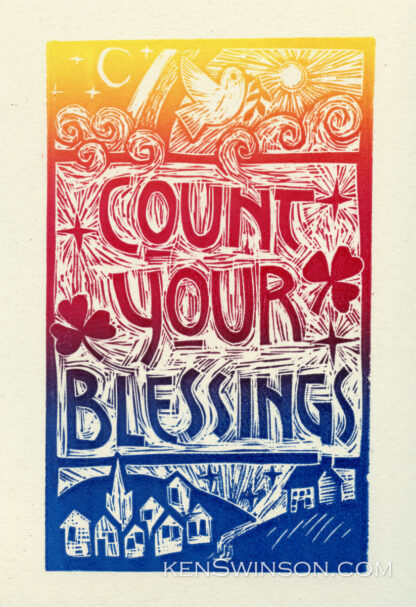colorful folk art style linocut with text count your blessings