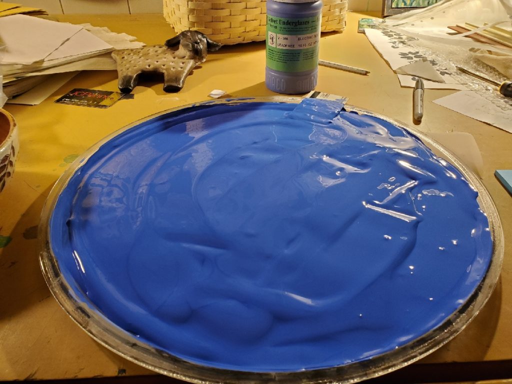 blue underglaze drying to be used for screenprinting