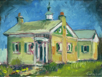 plein air painting by ken swinson of the knolder library in augusta kentucky