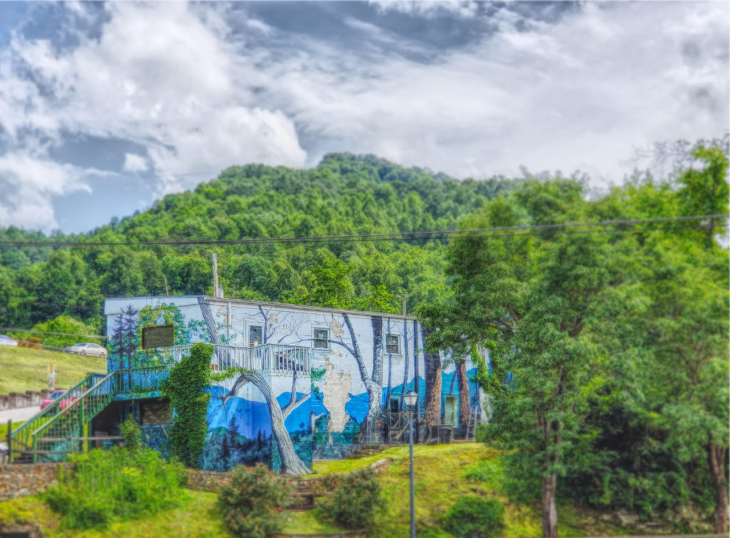 Appalachian building with colorful mural