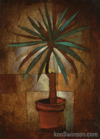 abstract folk art style painting of a palm tree in a clay pot