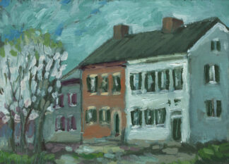 plein air painting of paxton inn in old washington in old washington kentucky by artist ken swinson