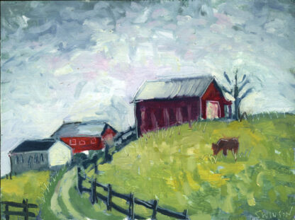 plein air painting of a red barn in mason county kentucky by artist ken swinson