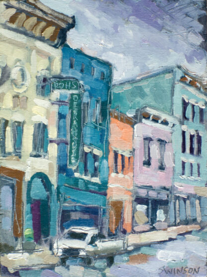 plein air painting of the rohs theater in cynthiana kentucky