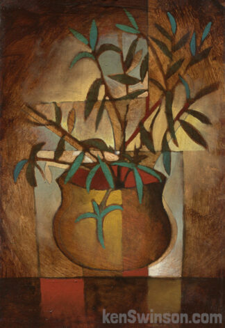 abstract folk art style painting of a plant in a clay pot