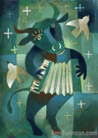 bull playing an accordian