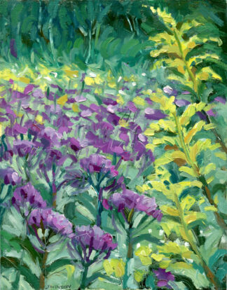 plein air painting of goldenrod and ironweed. painted on location in maysville kentucky by artist, ken swinson