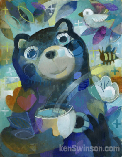 painting of bear with teacup by kentucky artist ken swinson