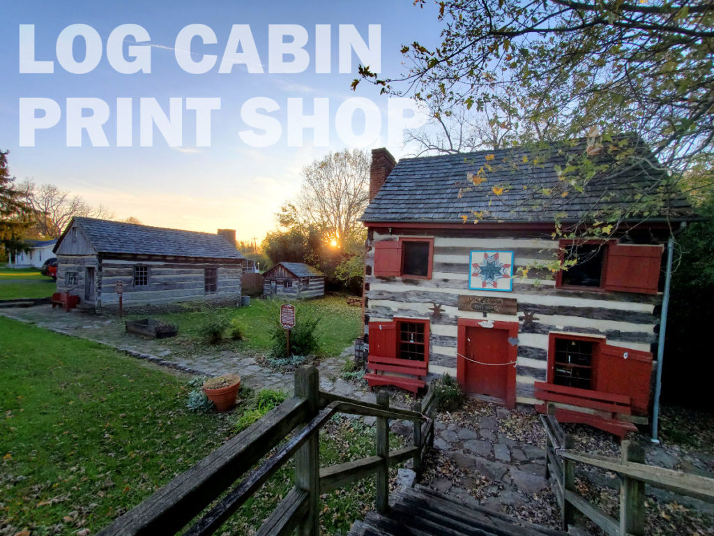 photo of log cabin print shop in Old Washington kentucky
