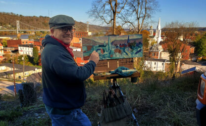 kentucky artist, Ken swinson, plein air painting view of downtown maysville and the ohio river