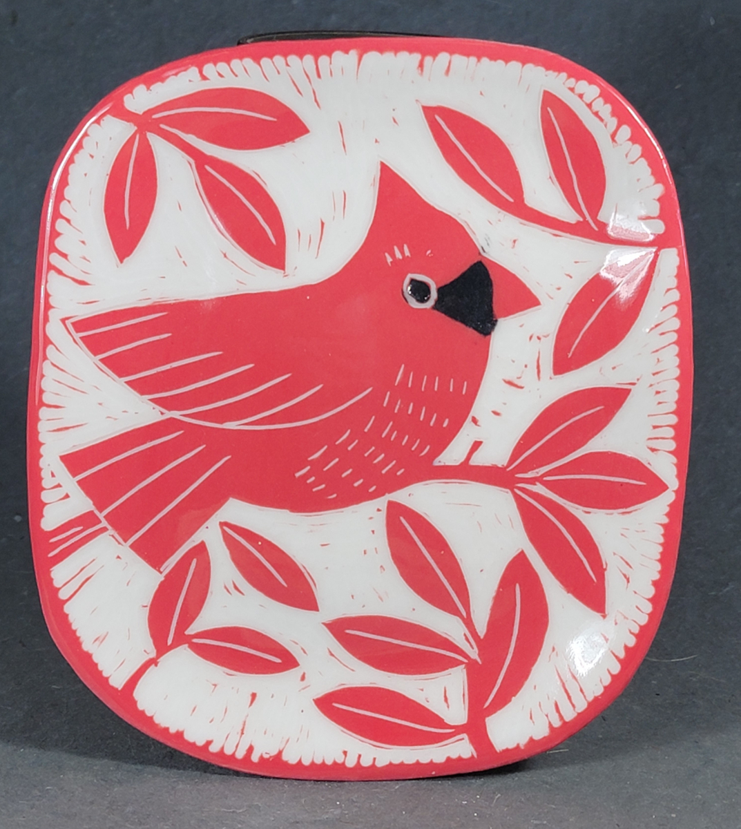 folk art style porcelain plate with cardinal