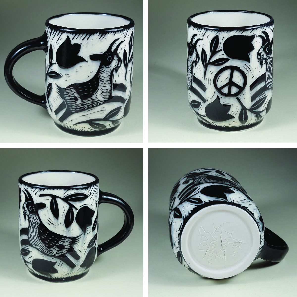 porcelain cup with goat sgraffito design