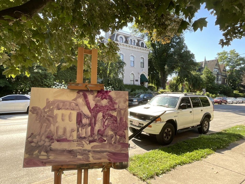 plein air underpainting of te baker hunt art and culture center in Covington ky