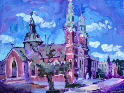 plein air painting of the mother of god church in covington ky by artist ken swinson