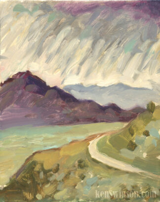plein air painting of a storm in wyoming by kentucky artist ken swinson