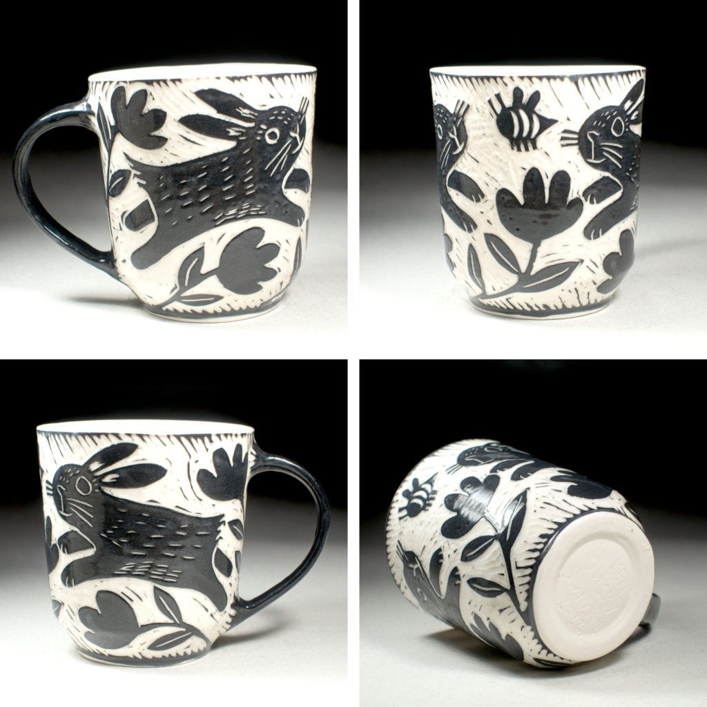 porcelain cup with bunny and blooms by kentucky artist ken swinson