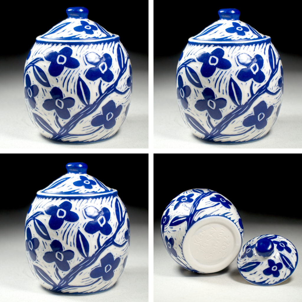 porcelain blue spice jar by kentucky artist ken swinson