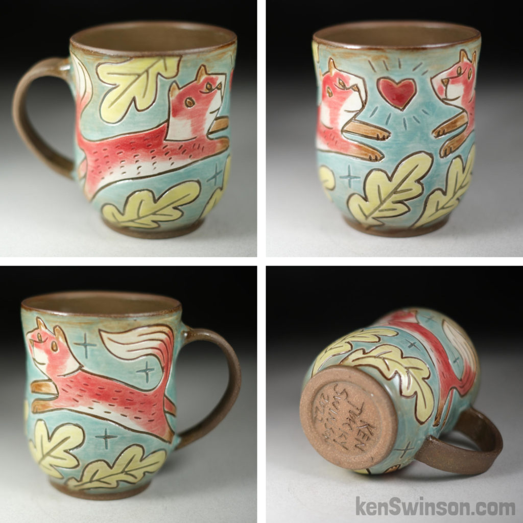 handmade stoneware cup with fox surface design