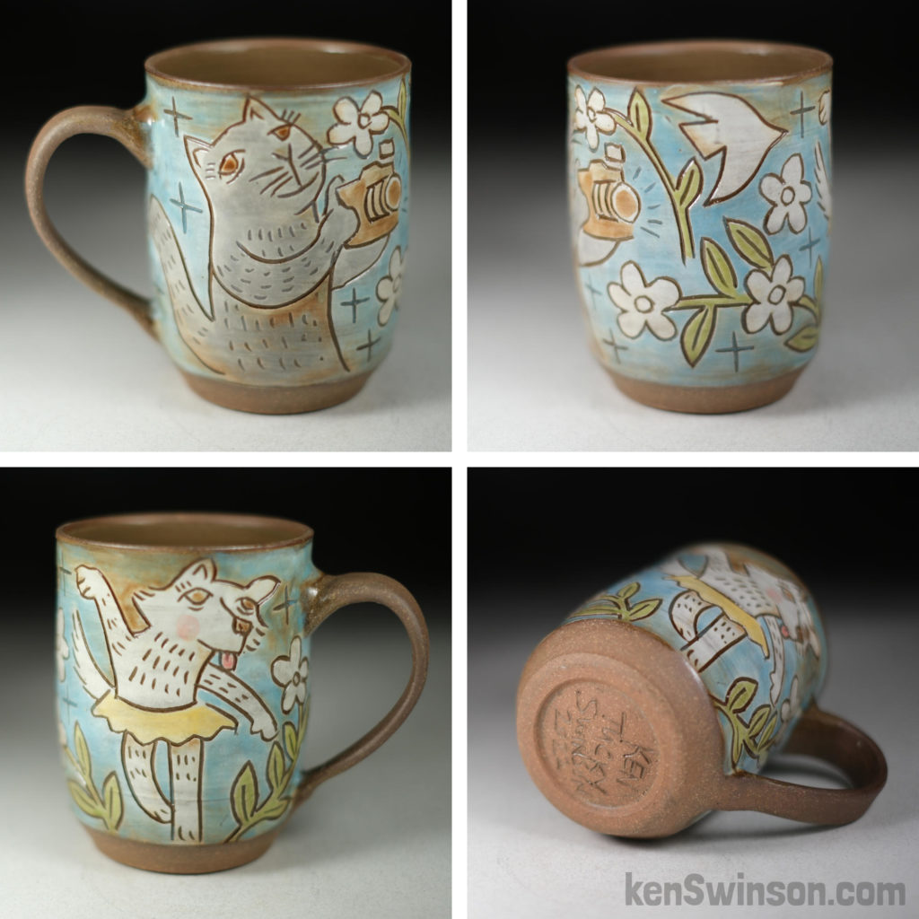 stoneware cup with dog and cat ballet/photographer design