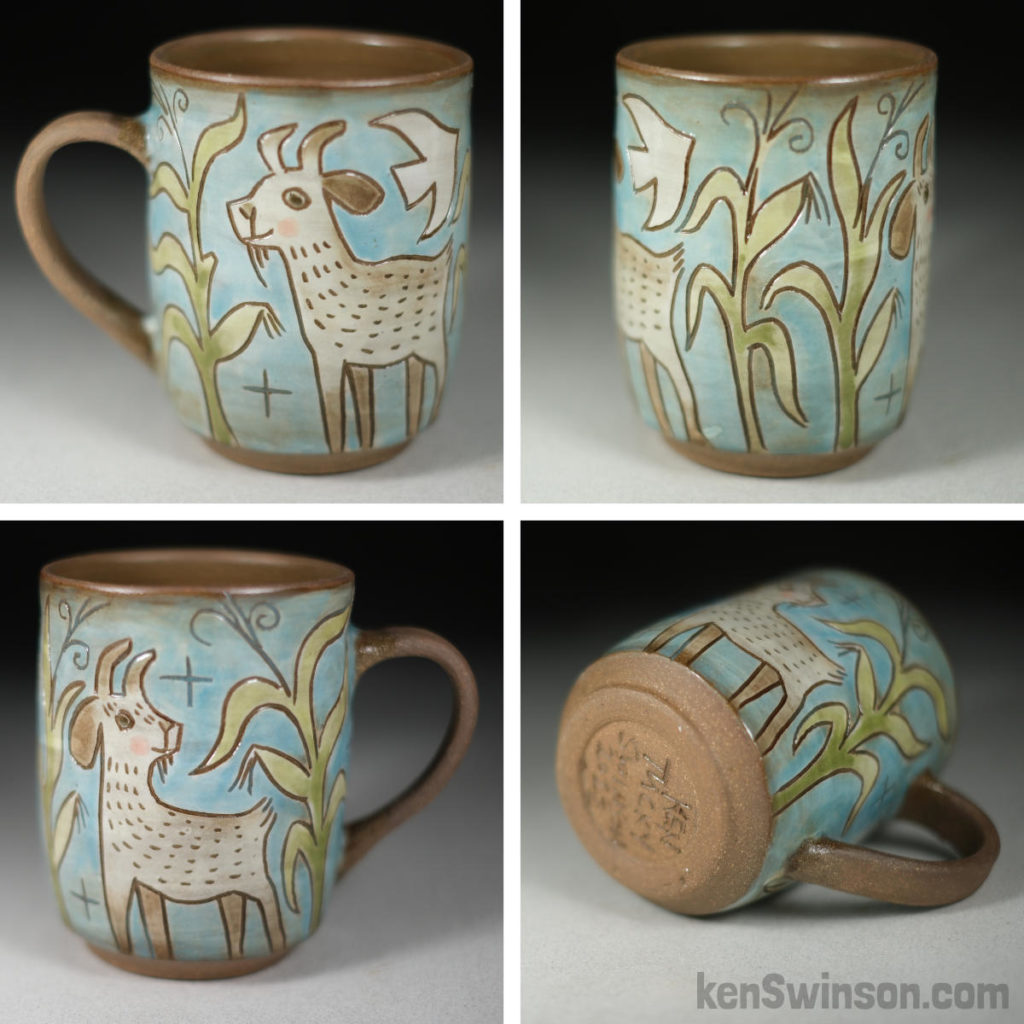 handmade stoneware cup with goat surface design