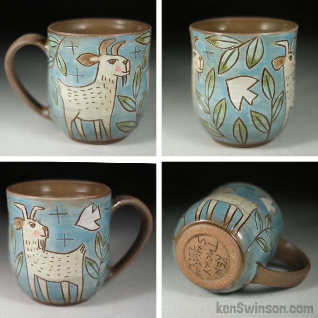 handmade stoneware cup with goat surface design
