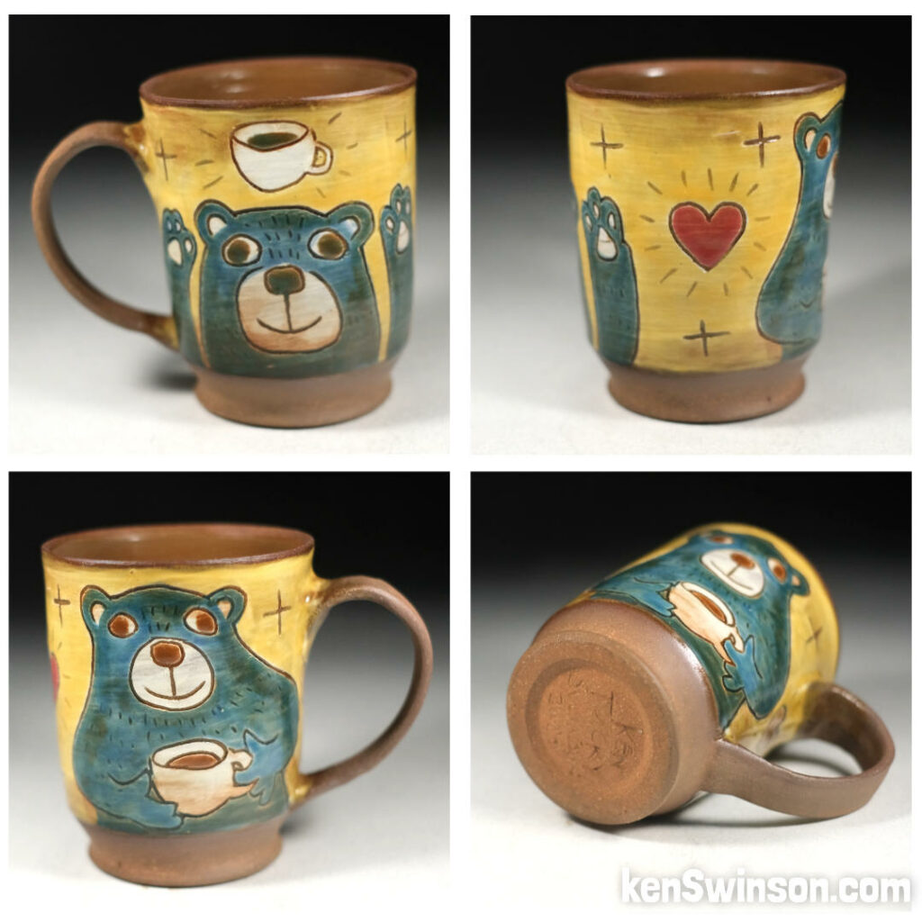 folk art pottery bear cups