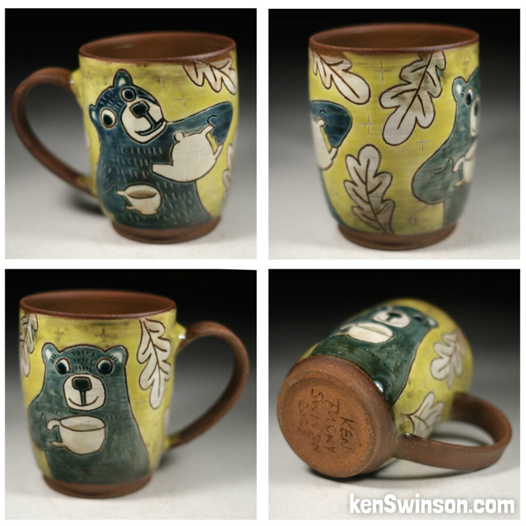 handmade cup with bear pouring tea design
