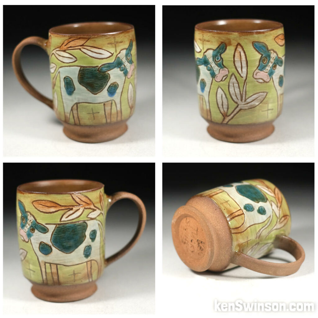 folk art pottery cup cow