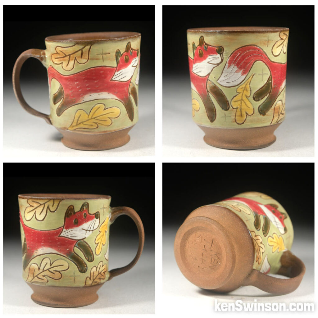 handmade folk art style pottery cup by ken swinson