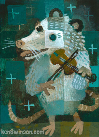 folk art style painting of an opossum playing a fiddle