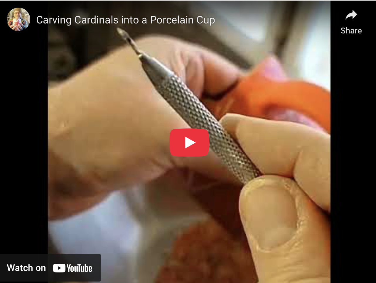 Carving Cardinals Into A Porcelain Cup