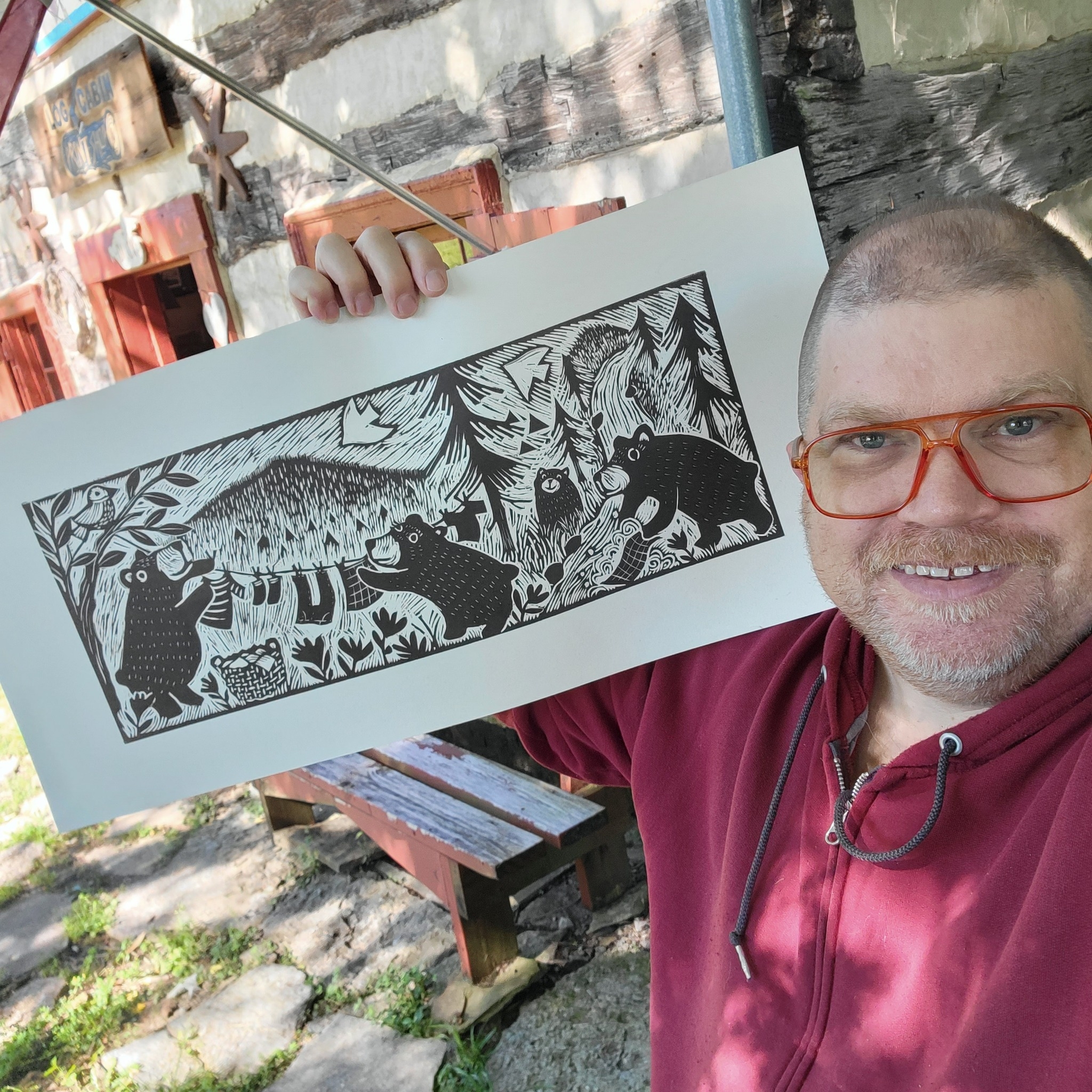 Laundry Bear Woodcut