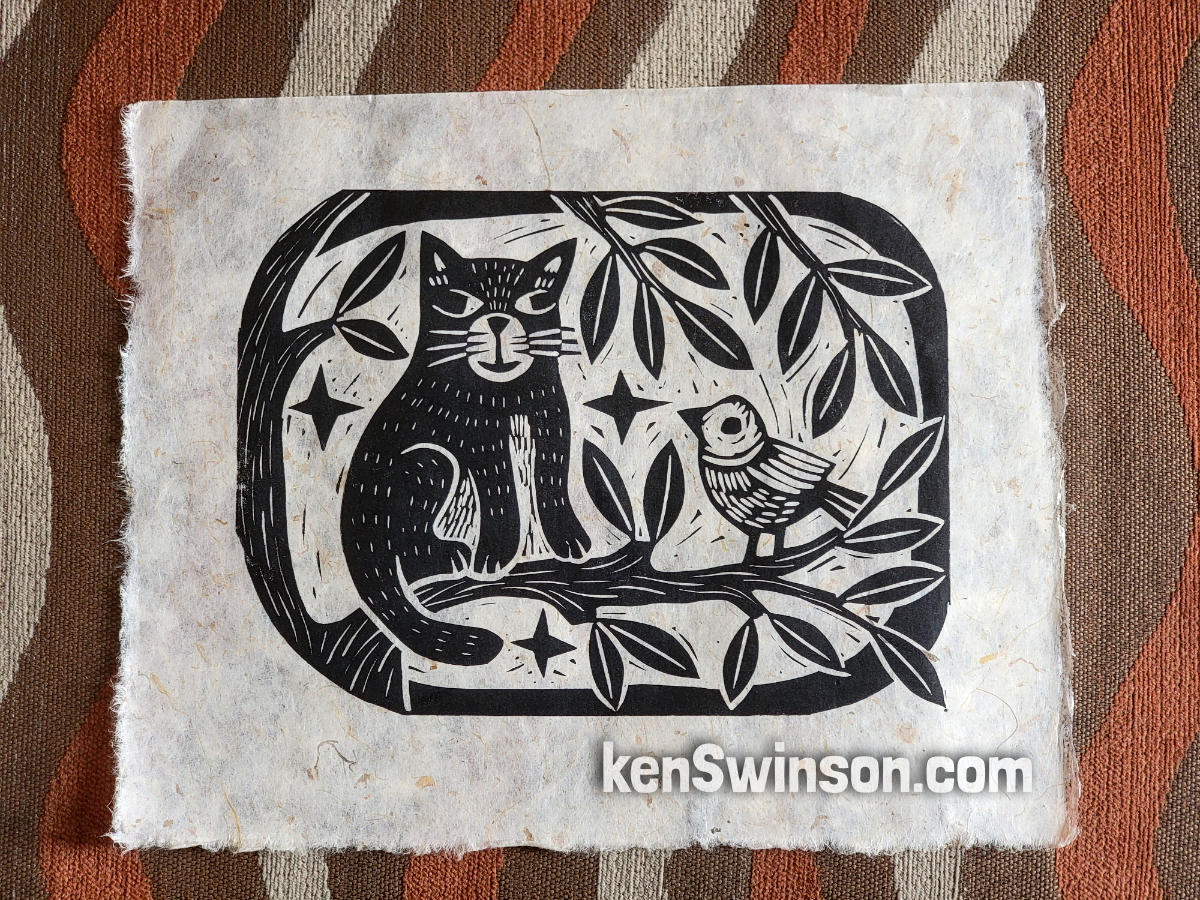 A Shady Place – linocut