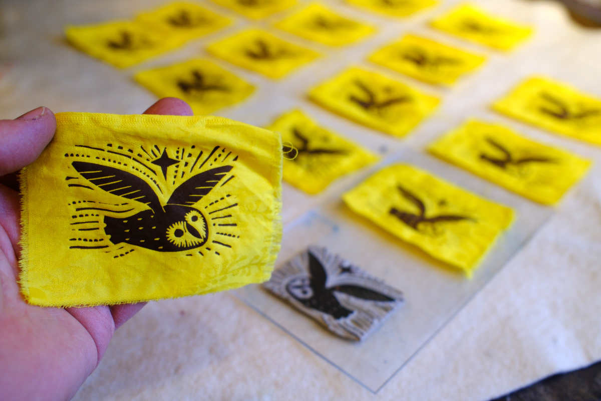 Block Printed Owl Patch