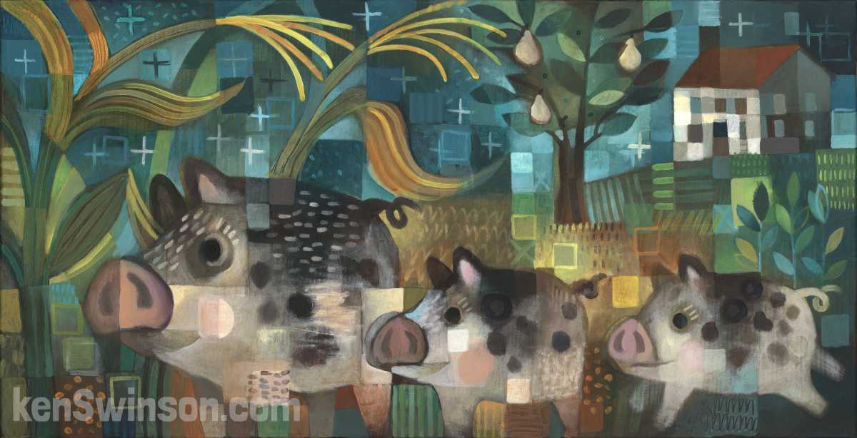 Midnight Snack Pigs in Corn – New Acrylic painting!