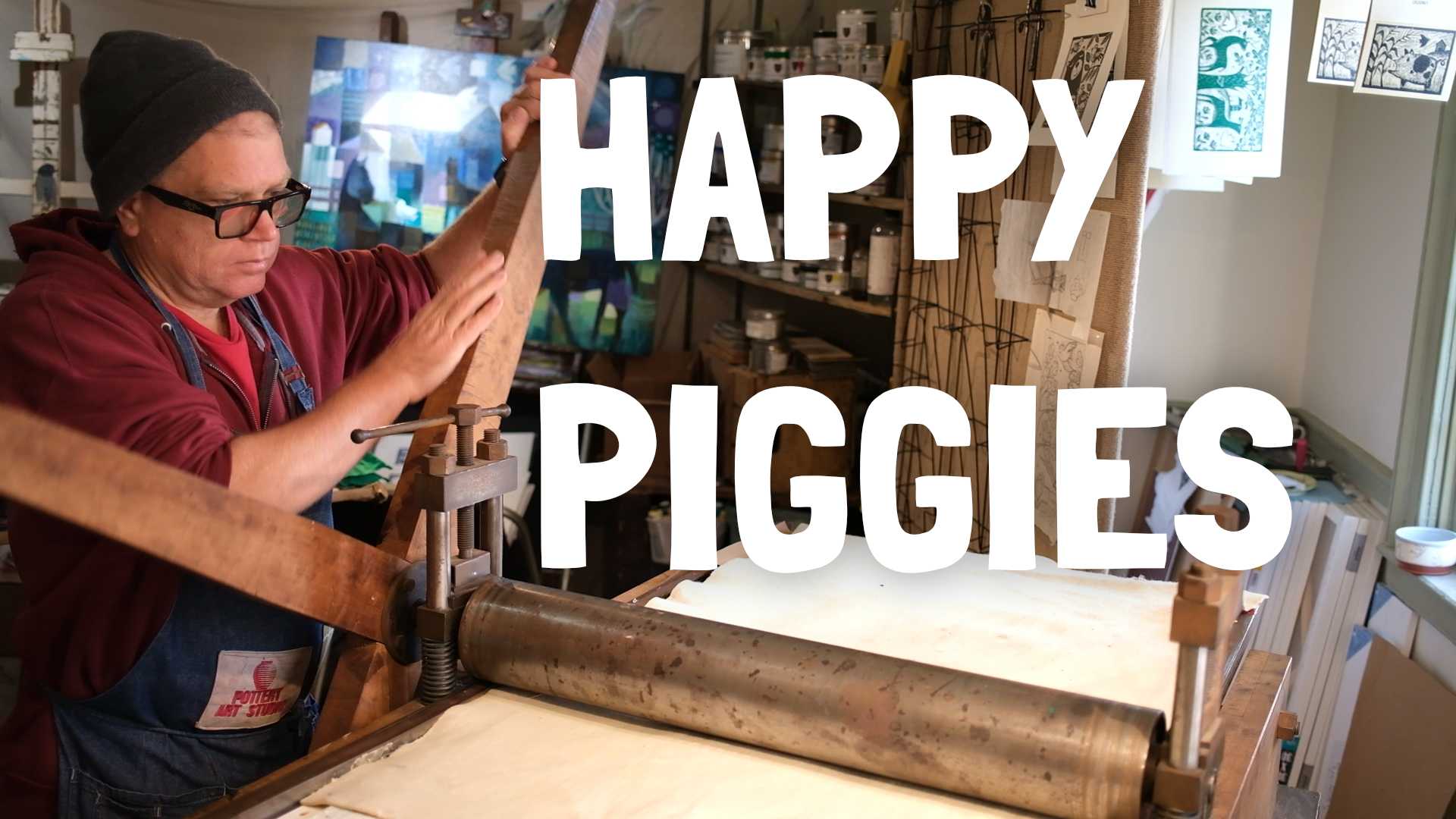 Happy Piggies – woodcut